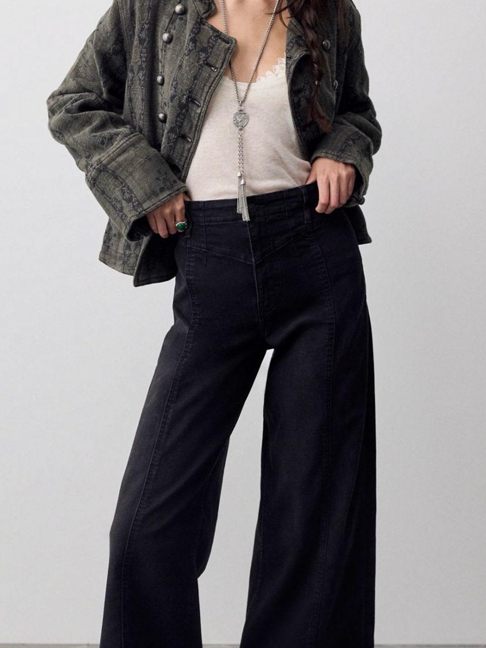 Free People Women’s High-Rise Wide Leg Jeans - Black